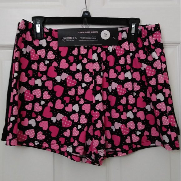 Fabulous Just Like You 2 Pk. Sleep Shorts Black with Hearts & Black - Picture 9 of 14